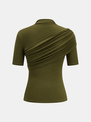 Asymmetric Ruched High Neck Top