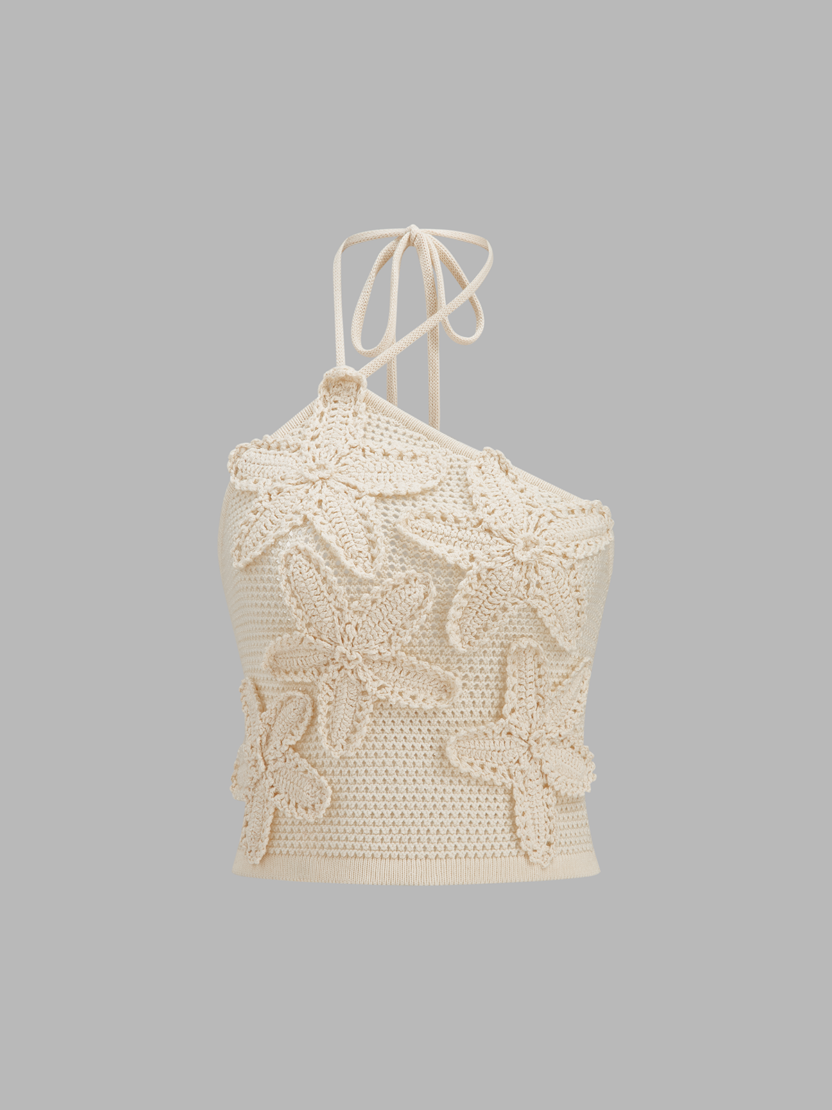 3D Floral Crochet Halter Knit Top