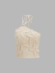 3D Floral Crochet Halter Knit Top