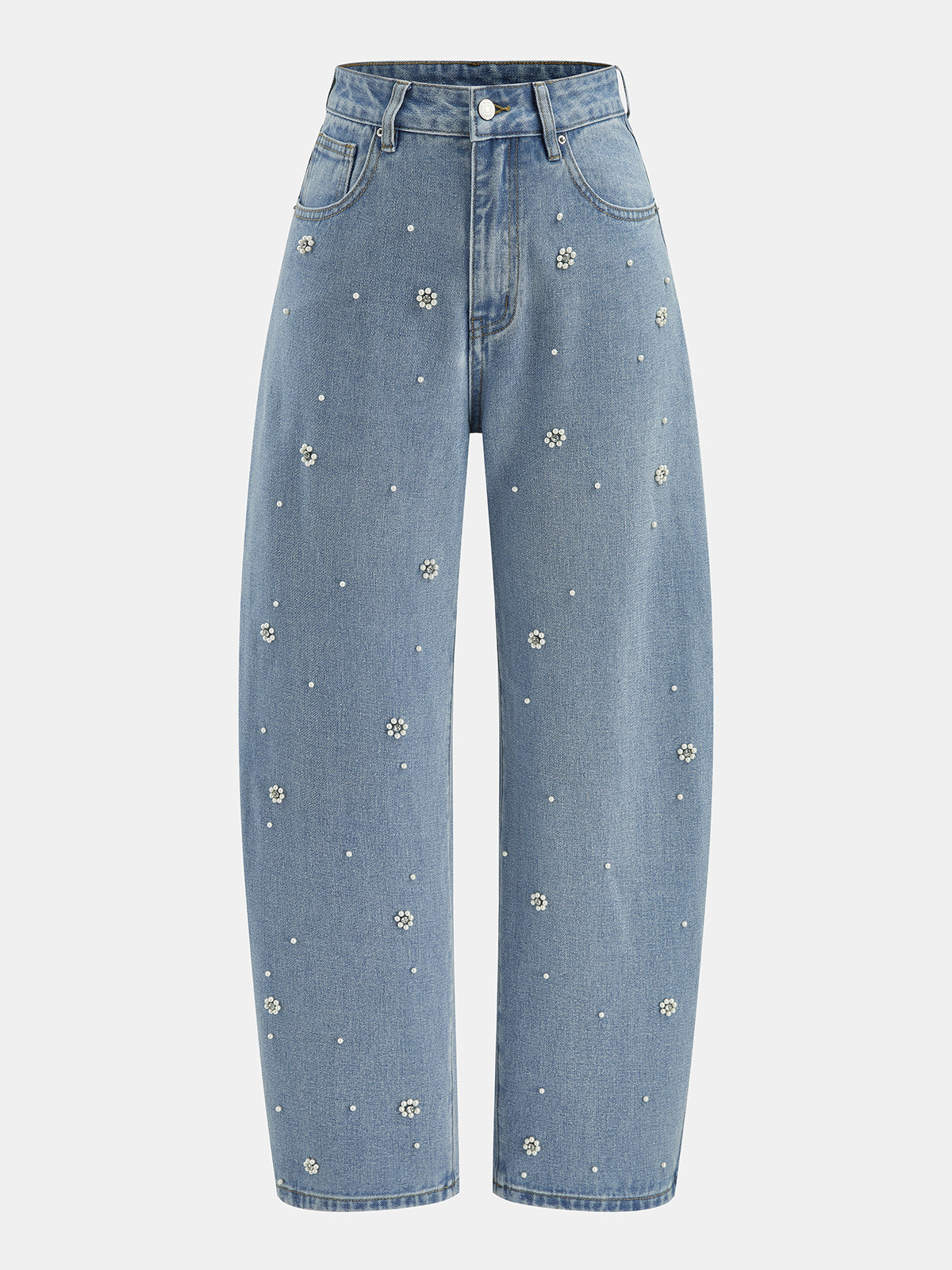 3D Beaded Barrel Leg Jeans