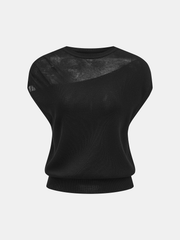 Asymmetric Sheer Shoulder Knit Top