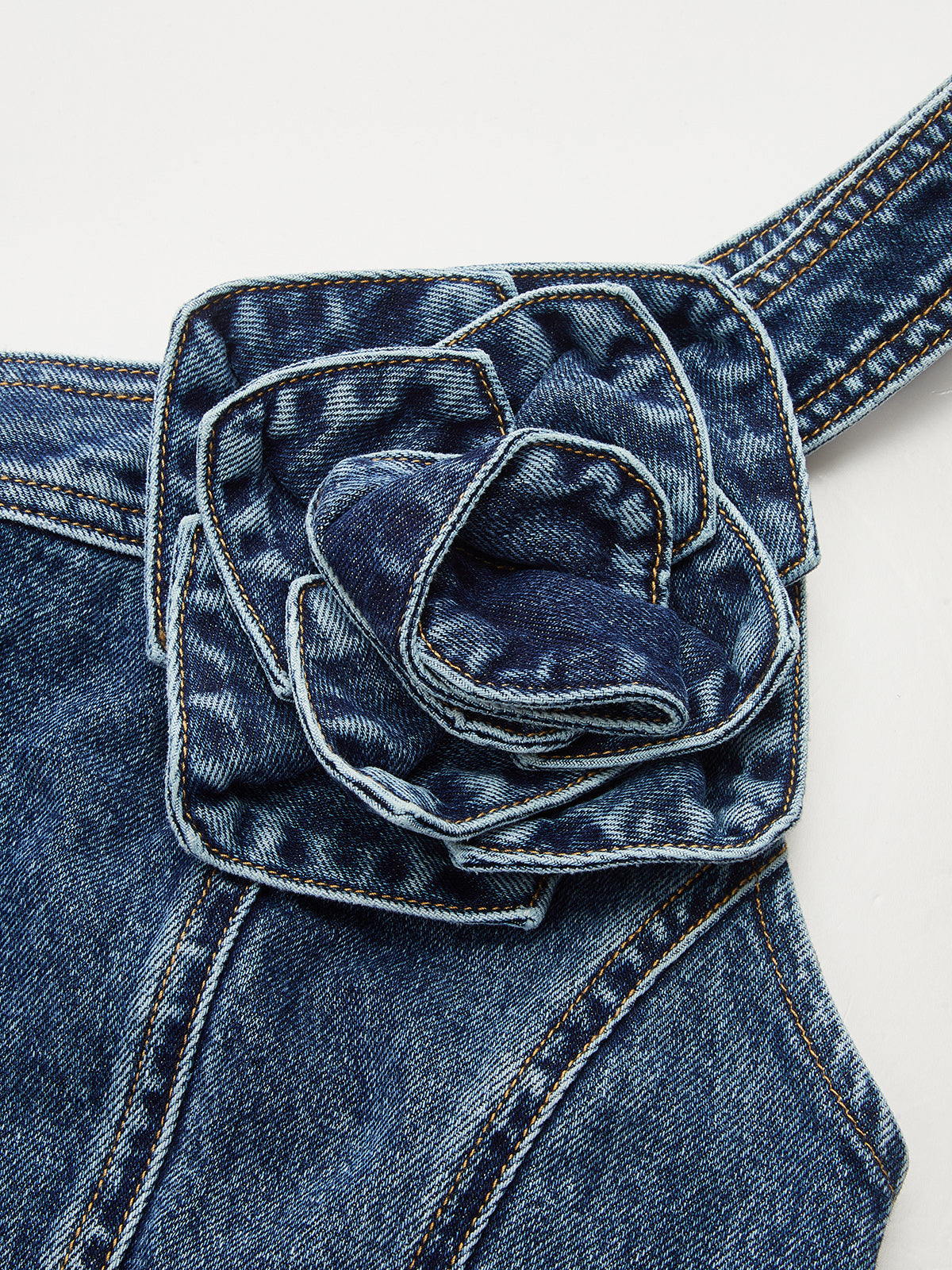 3D Rose One Shoulder Denim Top