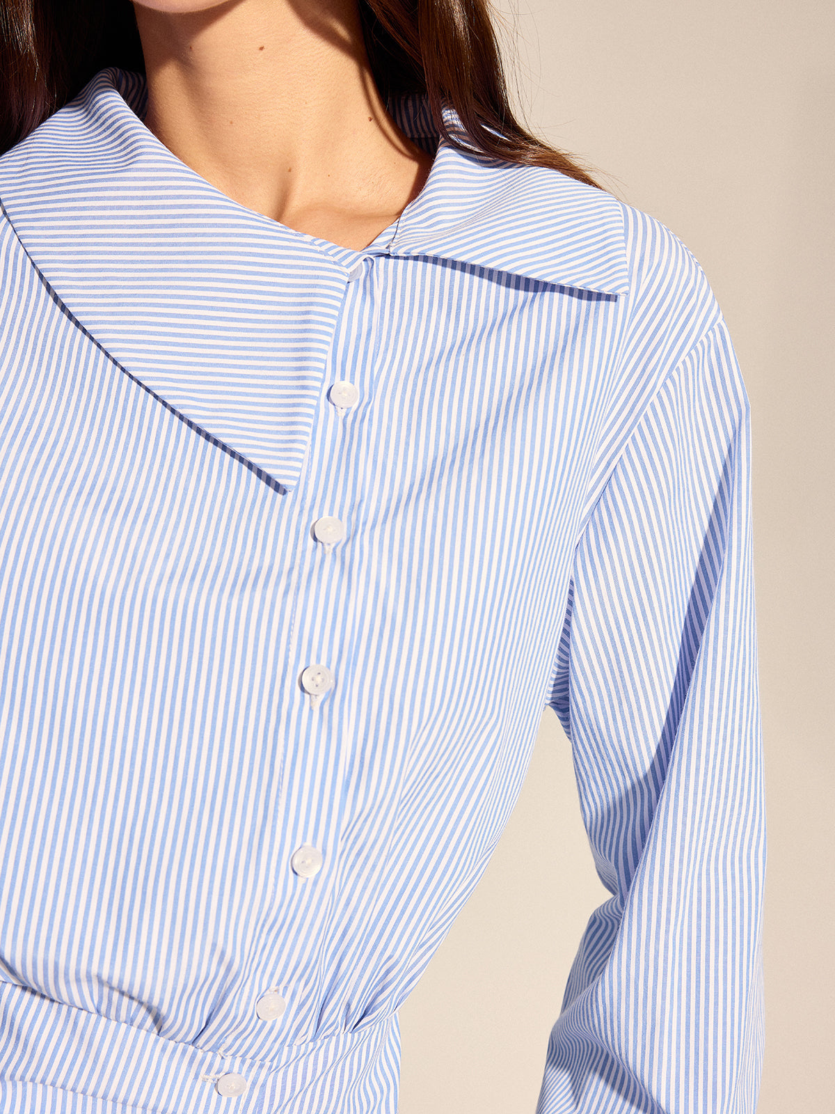 Asymmetrical Collar Striped Long Sleeve Blouse