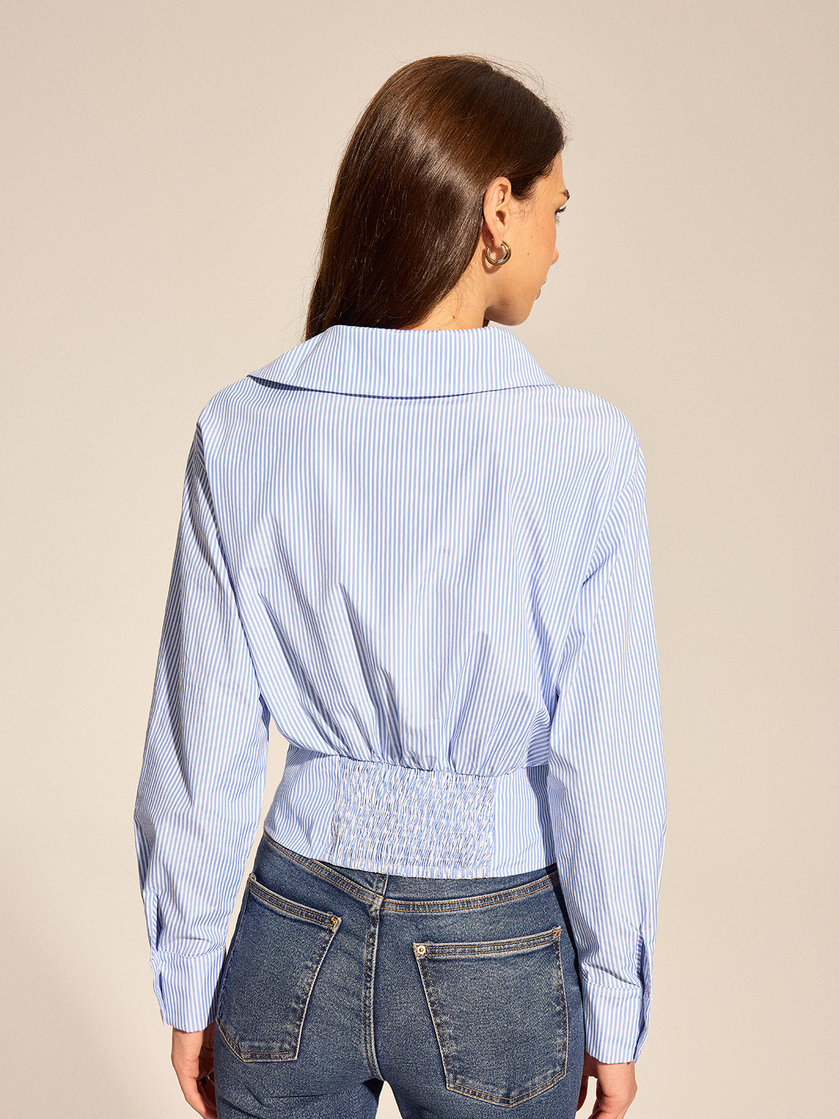 Asymmetrical Collar Striped Long Sleeve Blouse