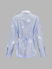 3D Flower Embroidery Striped Shirt
