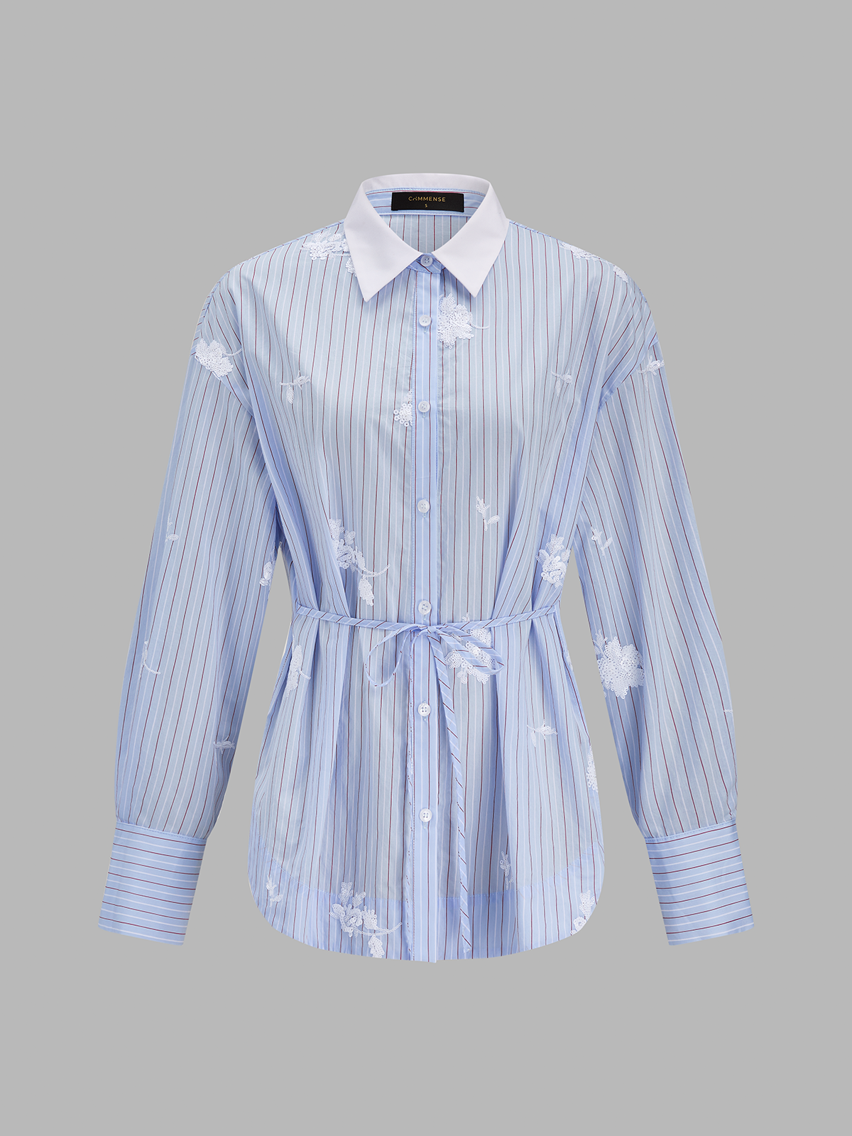 3D Flower Embroidery Striped Shirt