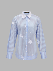 3D Flower Embroidery Striped Shirt