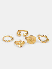 5pcs Vintage Sculpted Stacked Ring Set