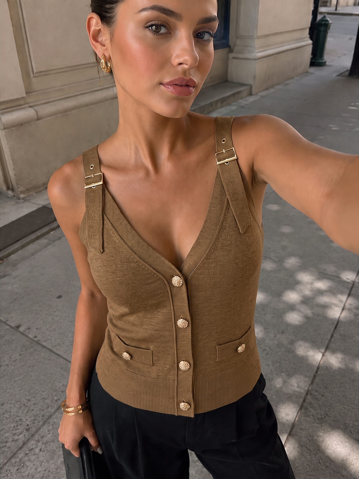 Adjustable Strap Knit Tank Top
