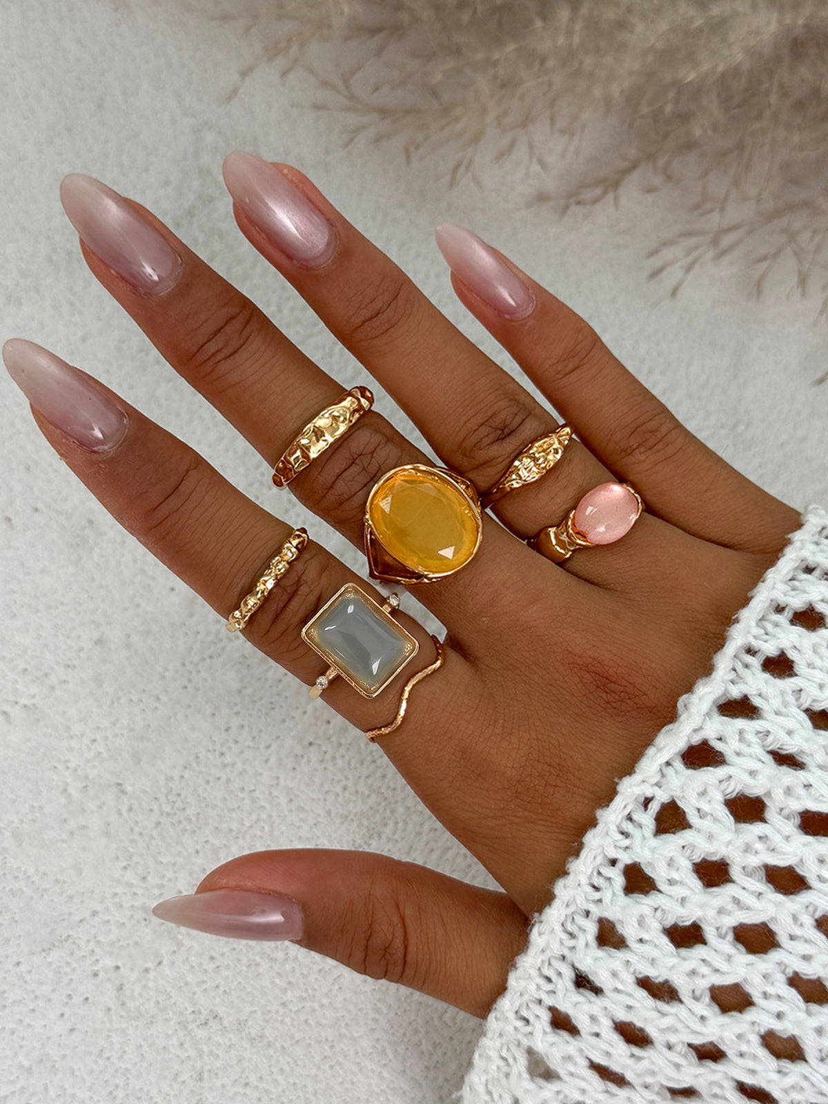 7pcs Vintage Gemstone Stacking Ring Set